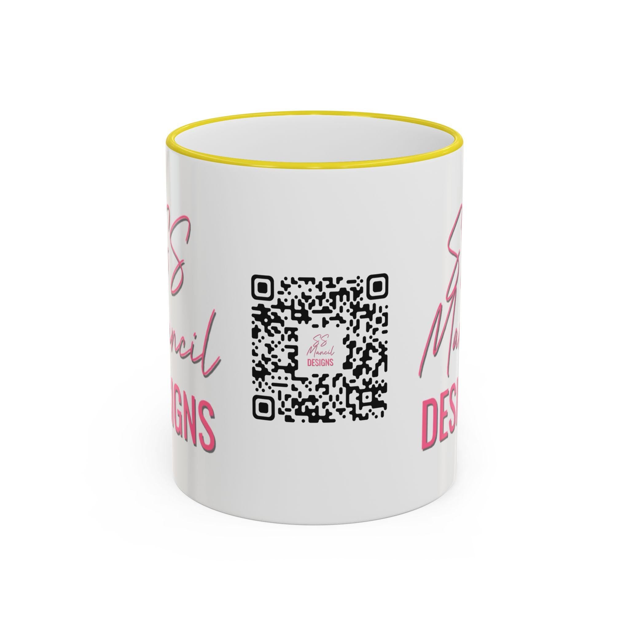 SS Mancil Designs Ceramic Mug | White with Black Rim & Handle (11oz)