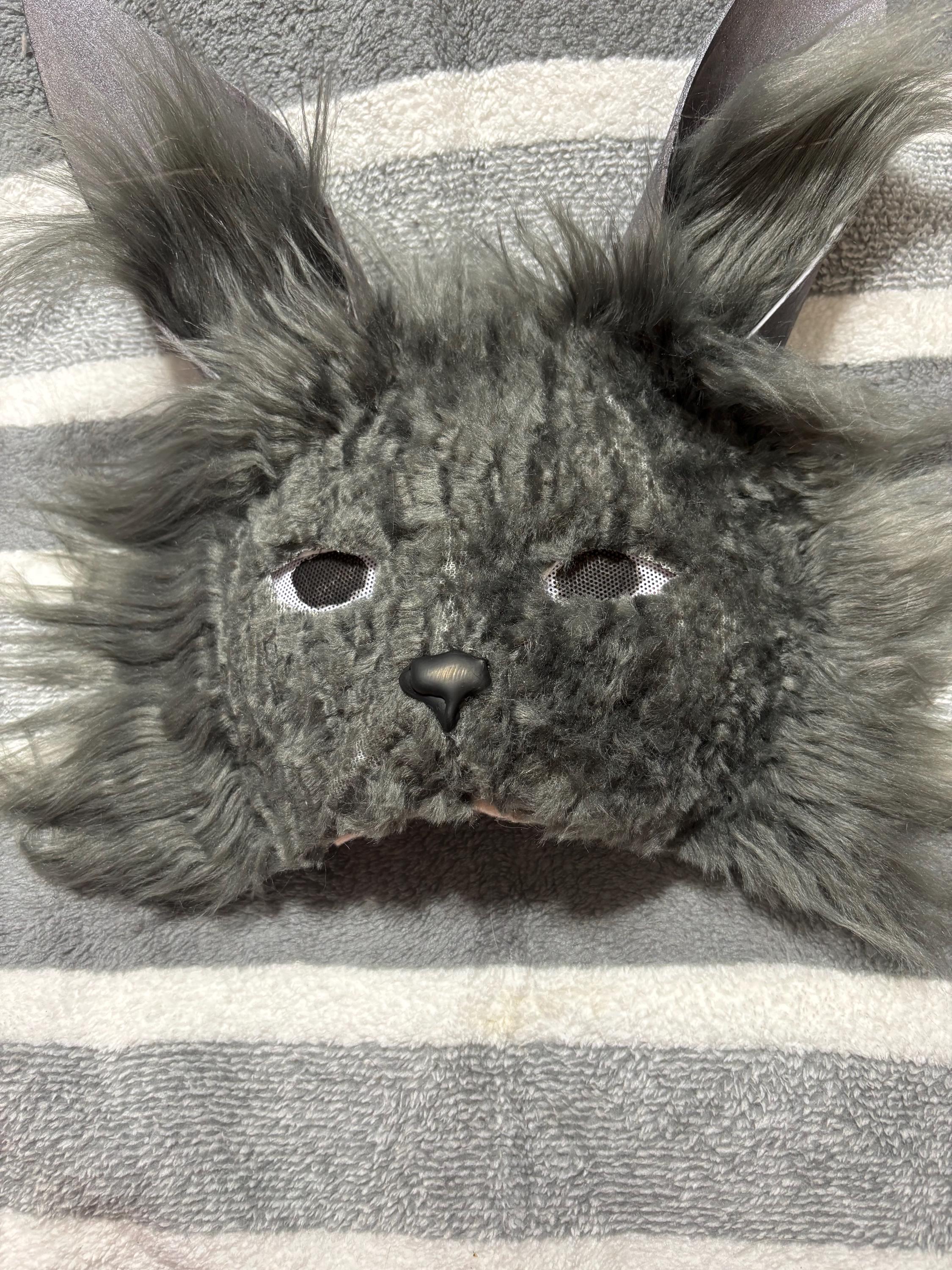 Therian Grey Angora Bunny Costume Cosplay Mask Accessory Handmade