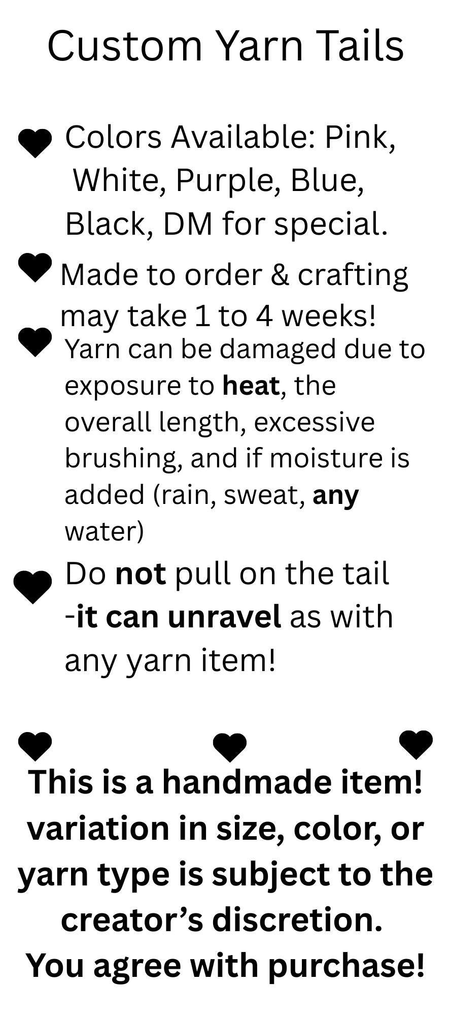 Custom HQ Yarn Tails Made To Order By Hand | yarn, fursona, furry, therian, emo, gear, keychain, tails, keychain tail, clip on tails, animal