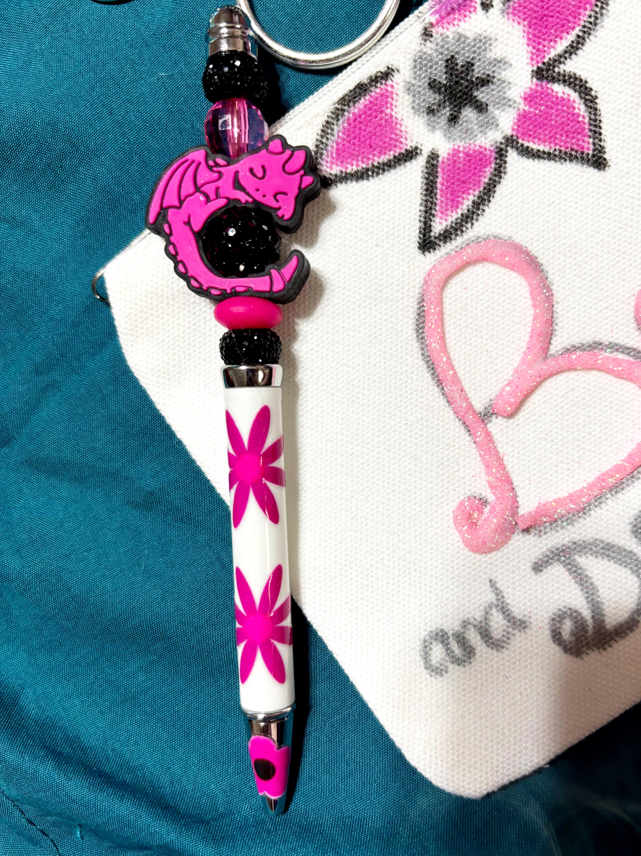 Books And Dragons Pouch with Beaded Pen and Dragon Keychain