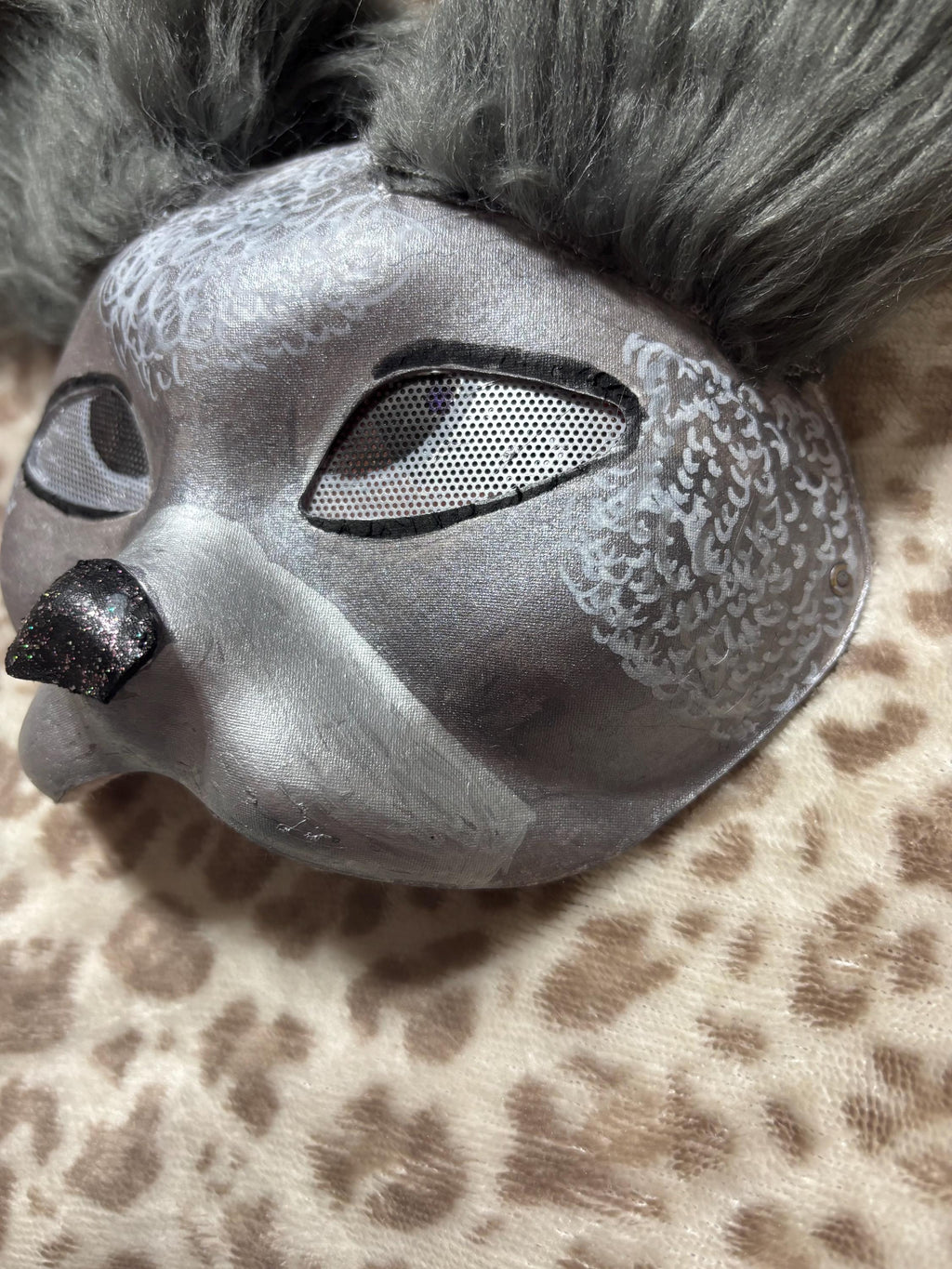 Therian Otherkin Furry Gray and Silver Poodle Pup Costume Cosplay Mask Handmade