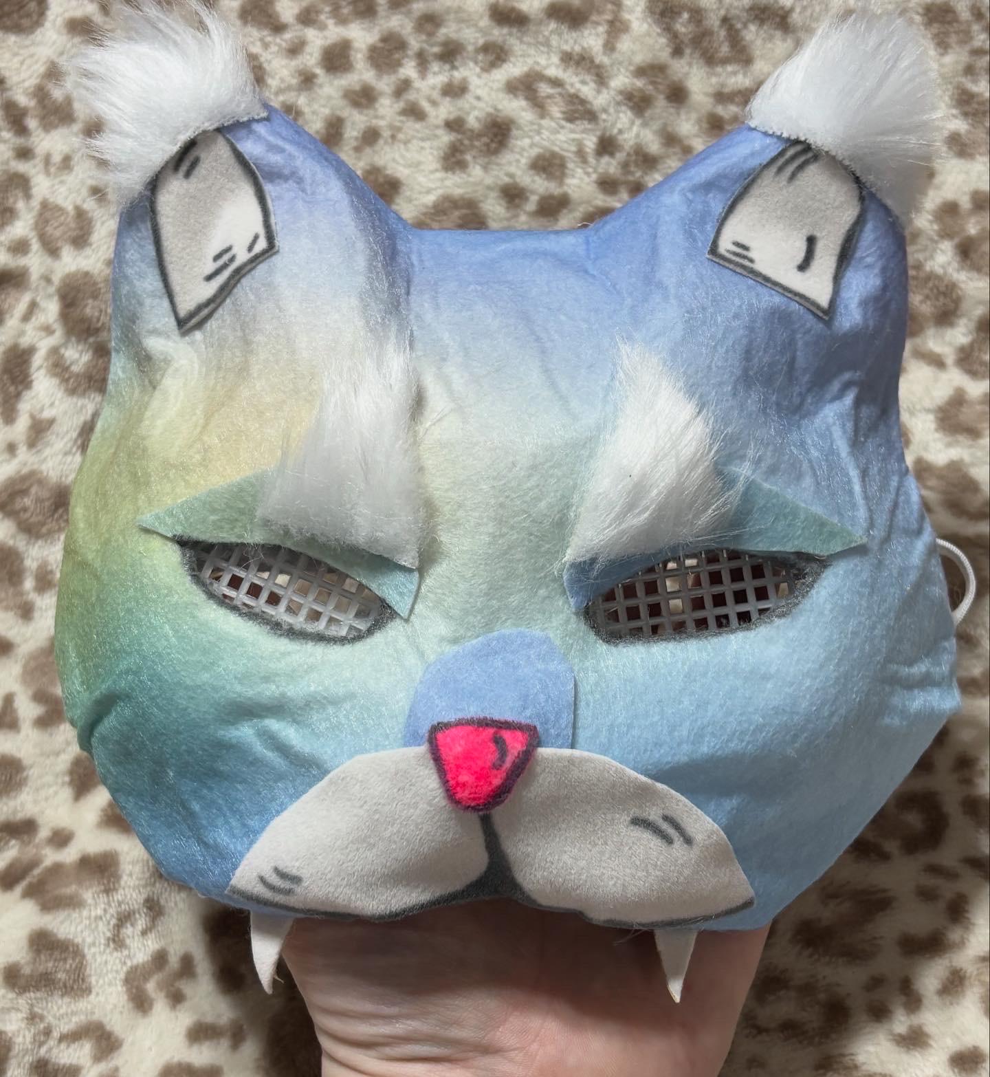 Therian Gear Blue Green Mask and Yarn Tail Set Cat Therian Handmade High Quality Mask and Tail