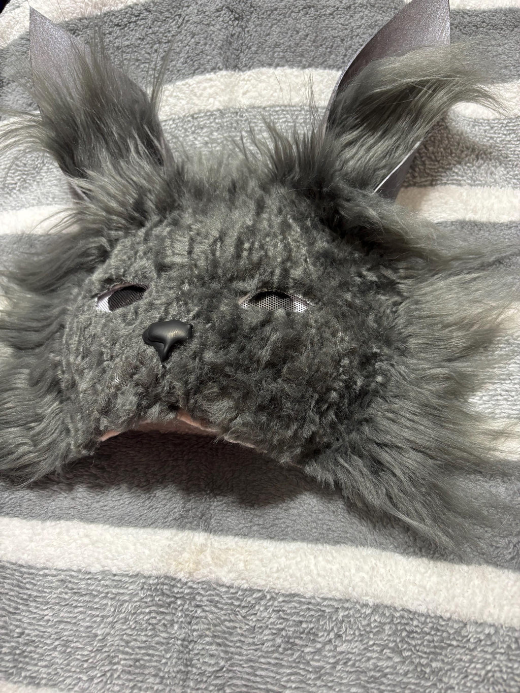 Therian Grey Angora Bunny Costume Cosplay Mask Accessory Handmade