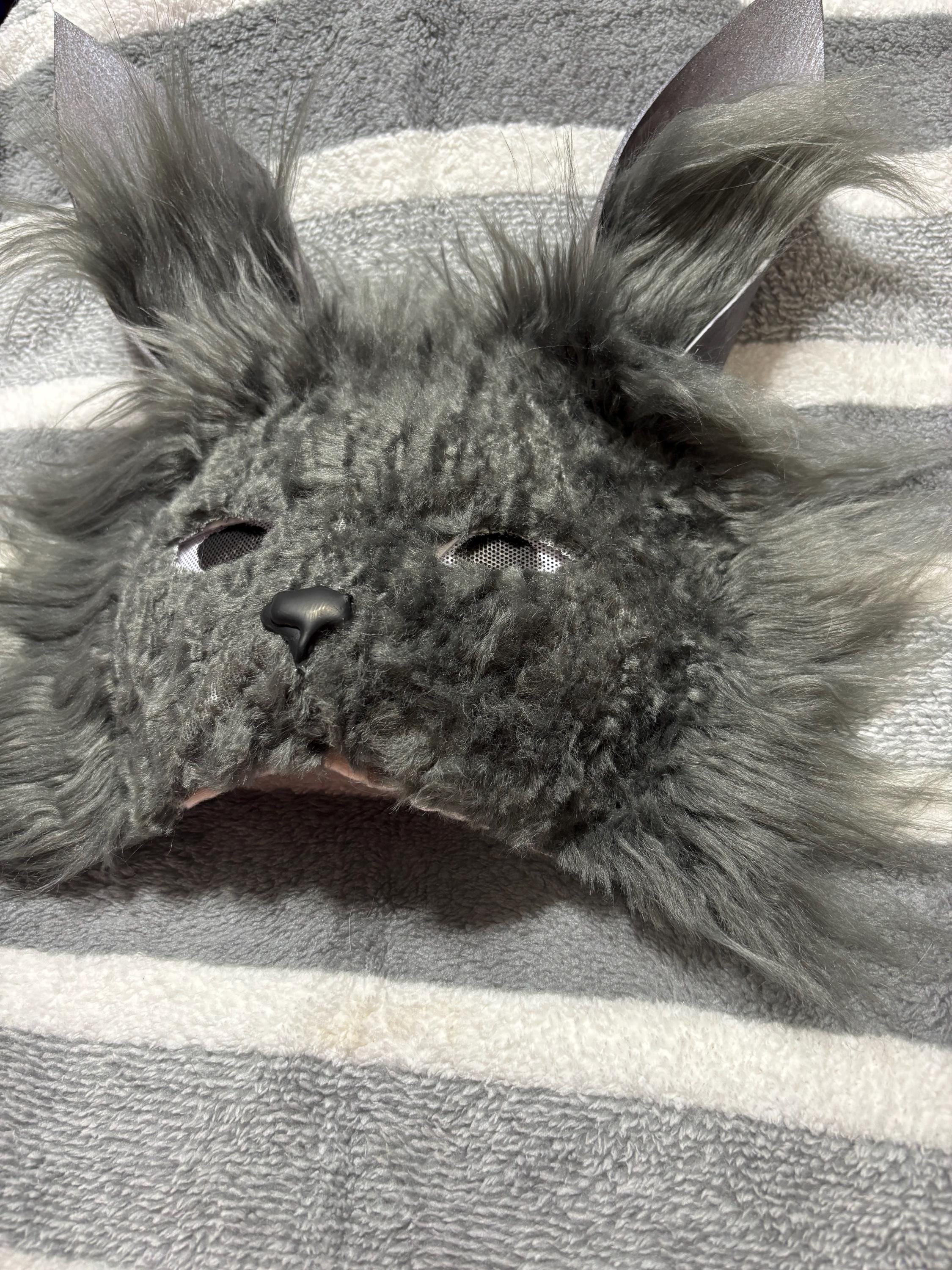 Therian Grey Angora Bunny Costume Cosplay Mask Accessory Handmade