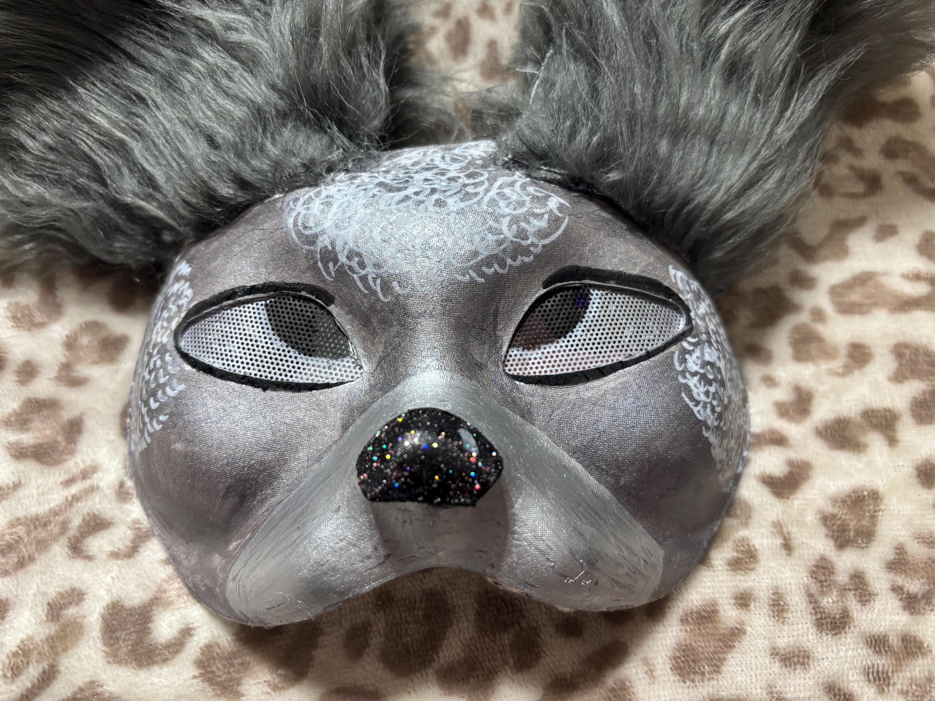 Therian Otherkin Furry Gray and Silver Poodle Pup Costume Cosplay Mask Handmade