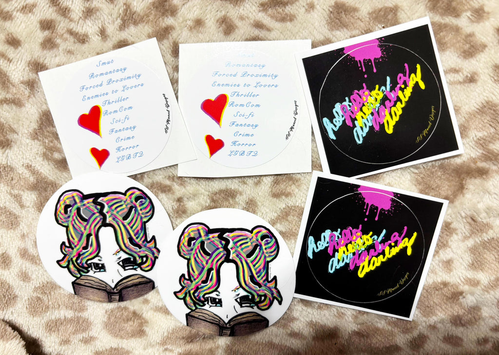 Colorful Pop Art Book Themed Sticker Set; Bookish Books Artwork Rainbow Neon