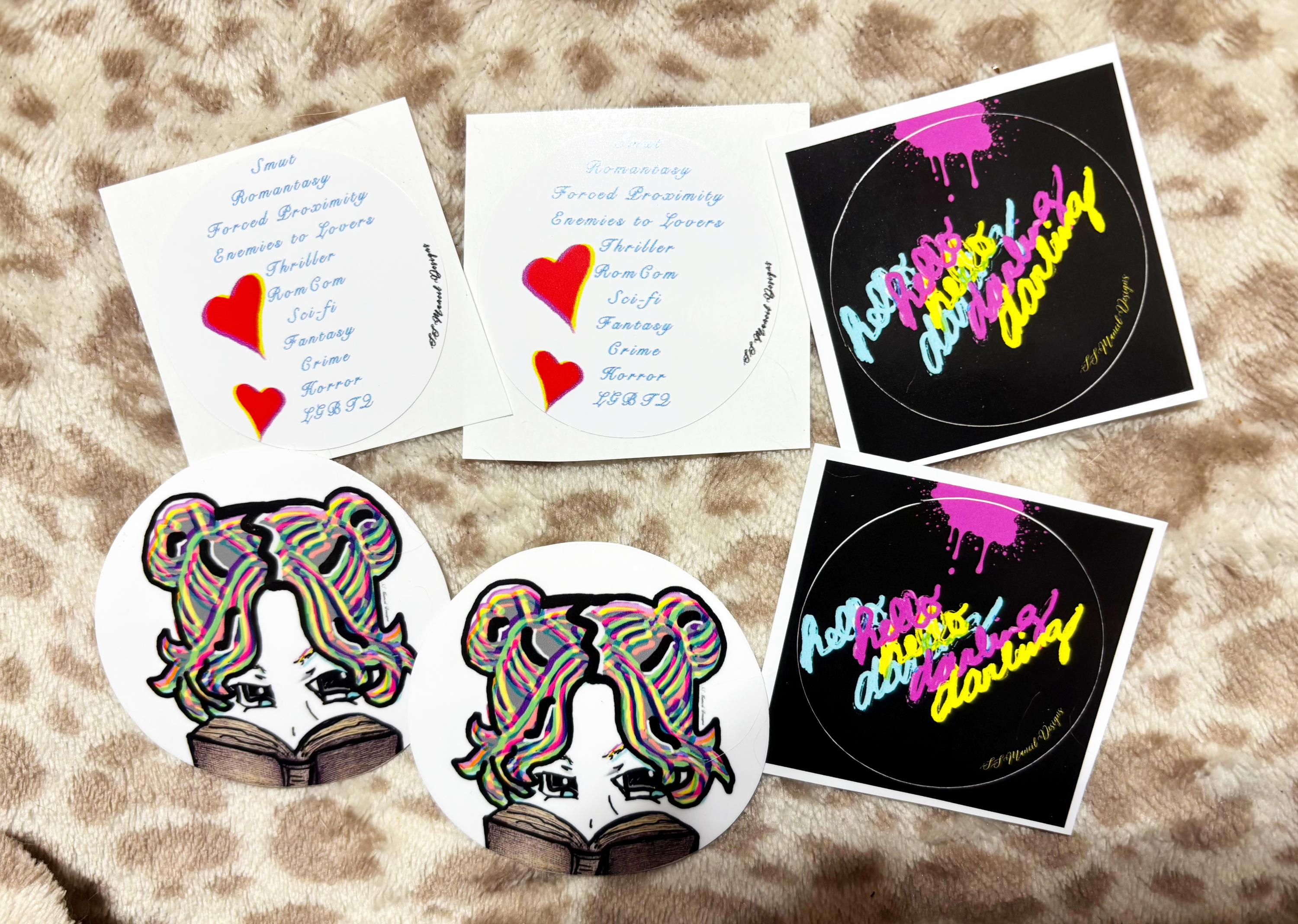 Colorful Pop Art Book Themed Sticker Set; Bookish Books Artwork Rainbow Neon