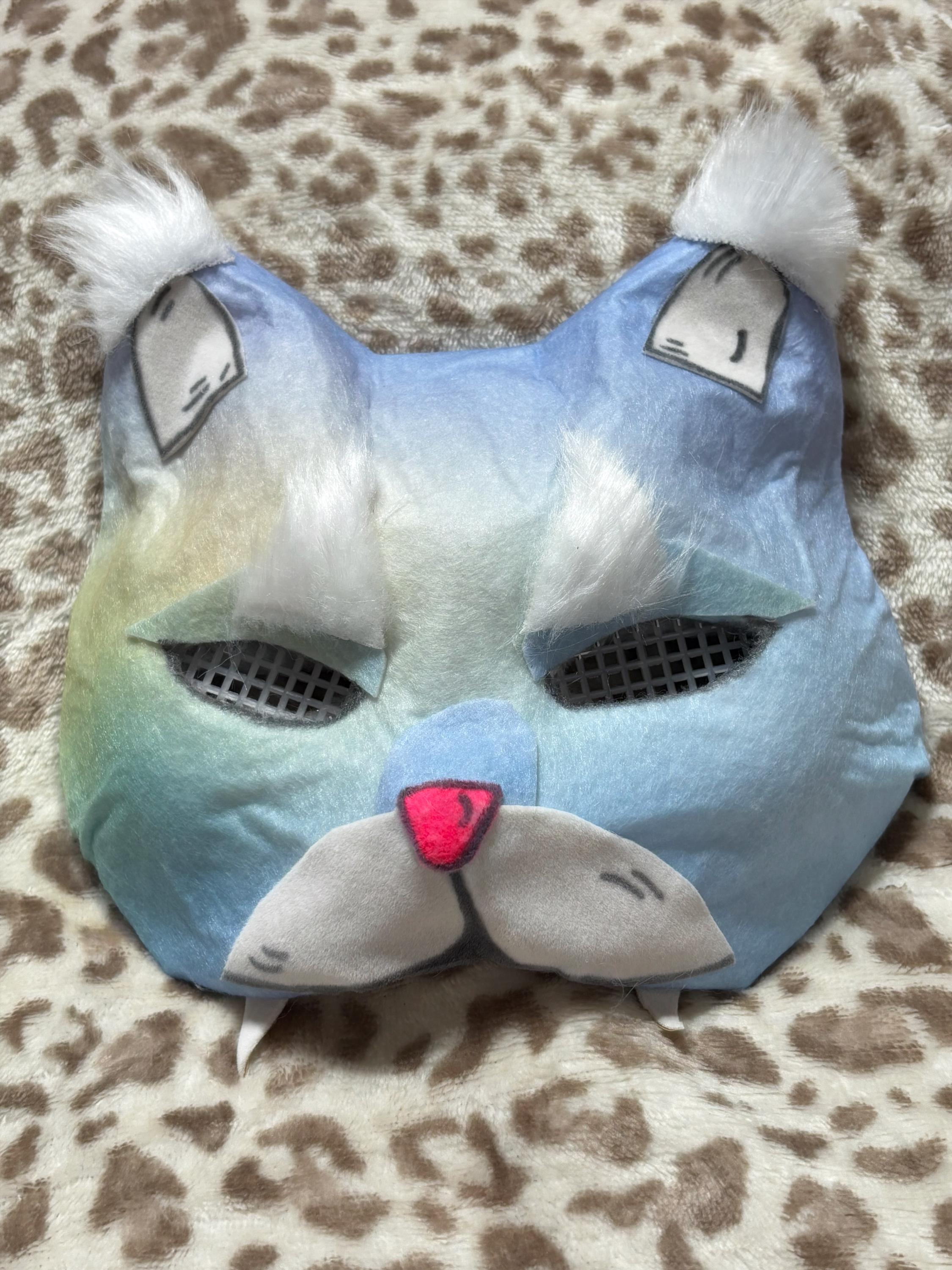 Therian Gear Blue Green Mask and Yarn Tail Set Cat Therian Handmade High Quality Mask and Tail