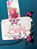 Books And Dragons Pouch with Beaded Pen and Dragon Keychain