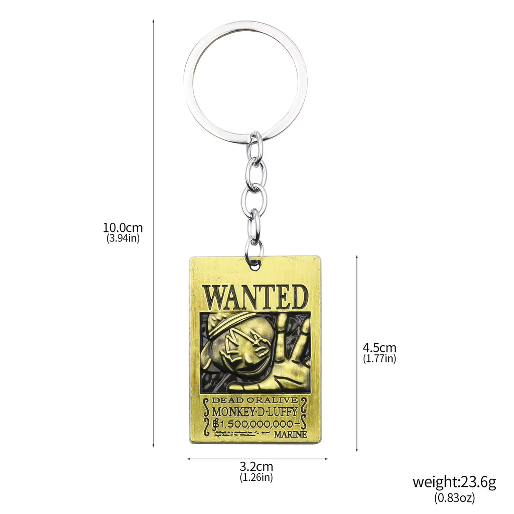 Anime One Piece Bronze Keychain Wanted Poster Design
