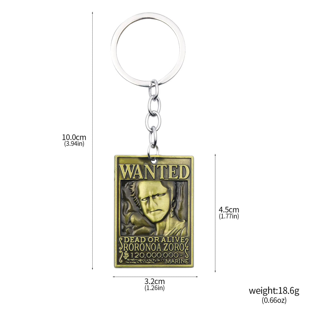 Anime One Piece Bronze Keychain Wanted Poster Design