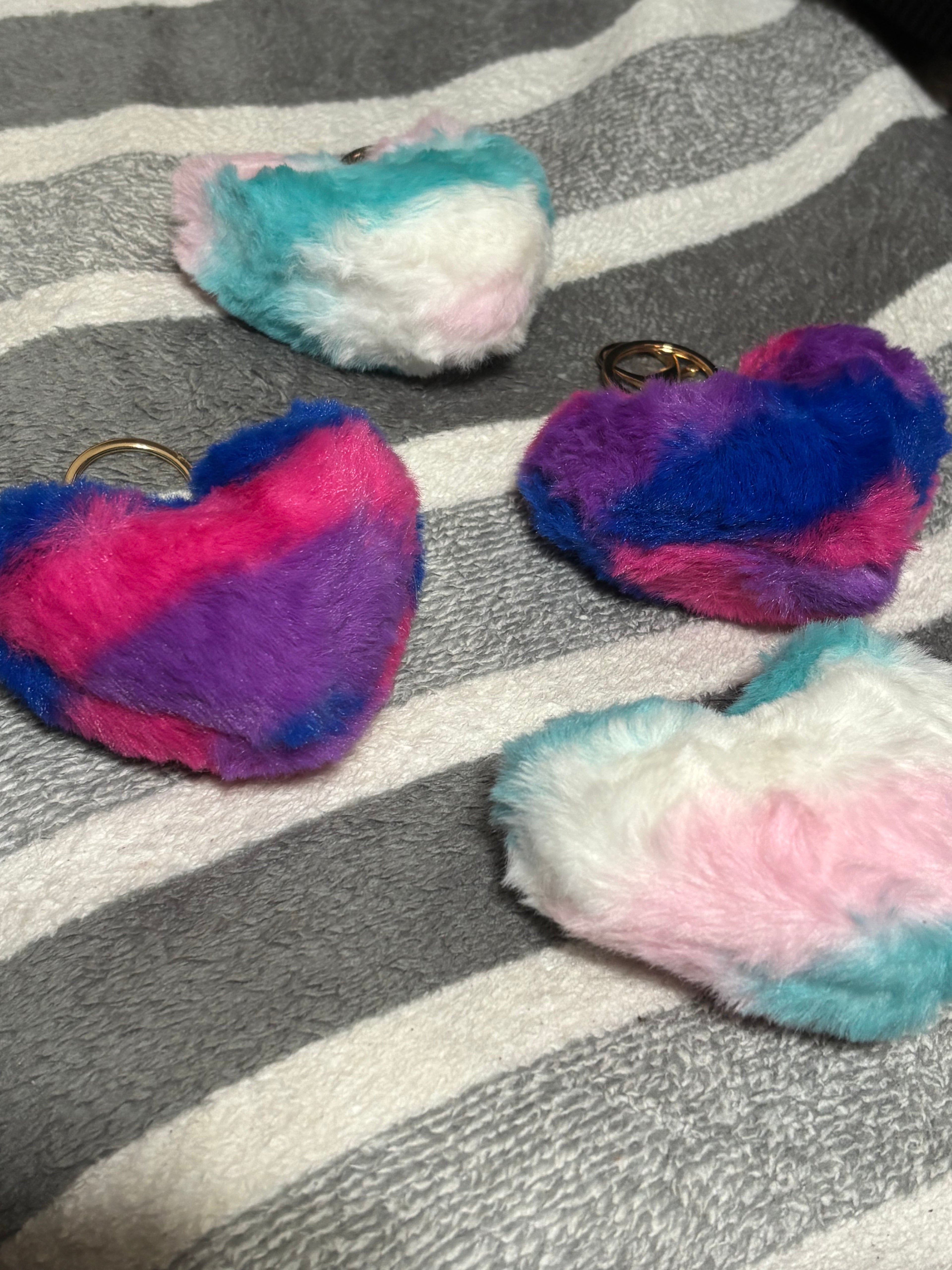 1 Faux Fur Heart Keychain - Pride Trans Bisexual Flag Plush Bag Charm