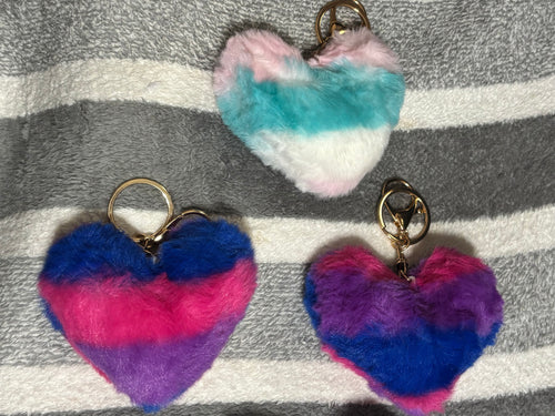 1 Faux Fur Heart Keychain - Pride Trans Bisexual Flag Plush Bag Charm