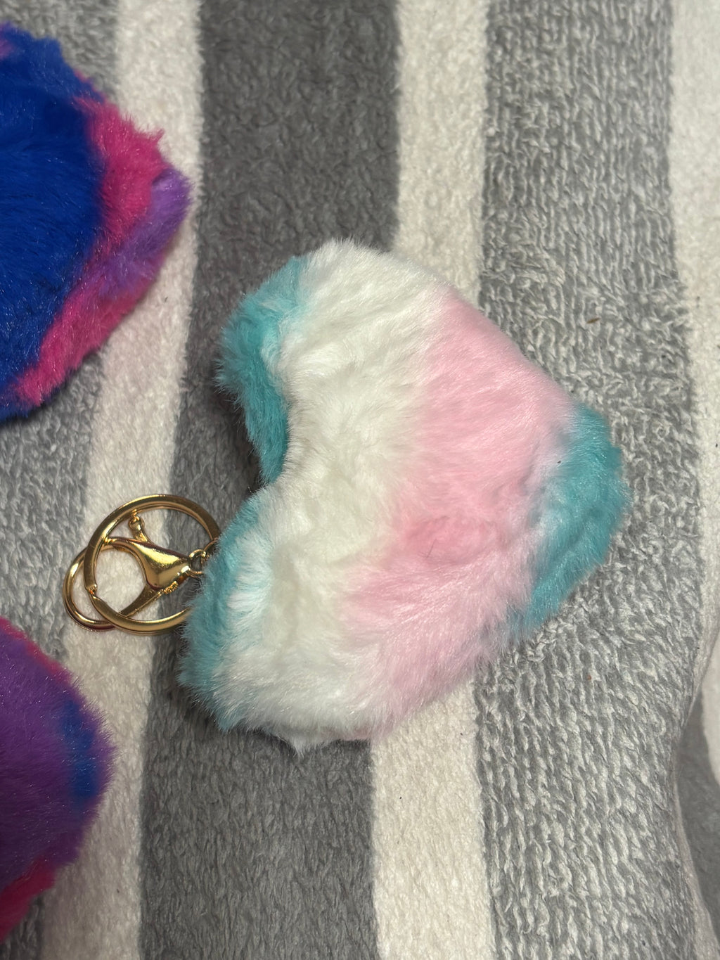1 Faux Fur Heart Keychain - Pride Trans Bisexual Flag Plush Bag Charm