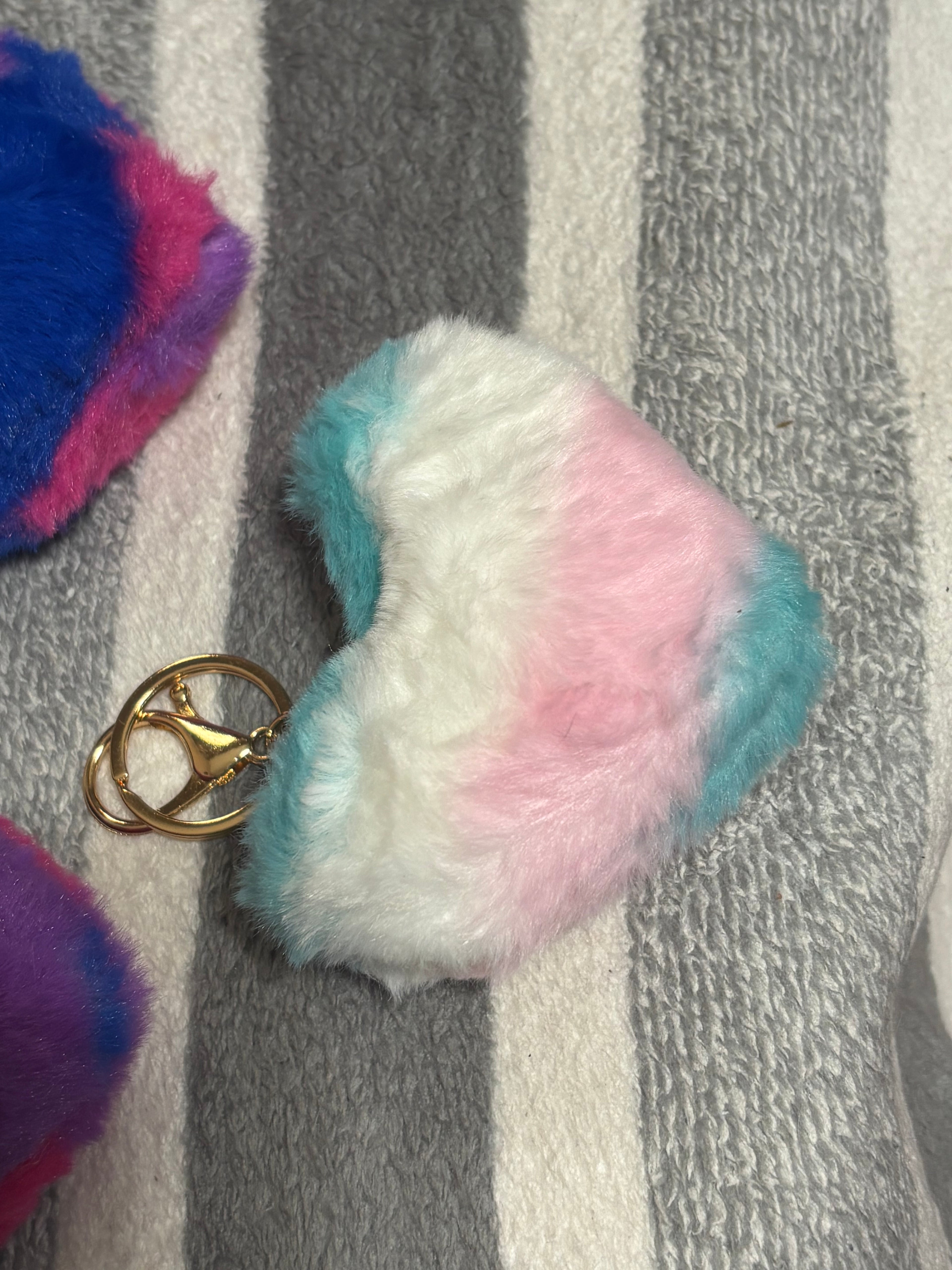 1 Faux Fur Heart Keychain - Pride Trans Bisexual Flag Plush Bag Charm