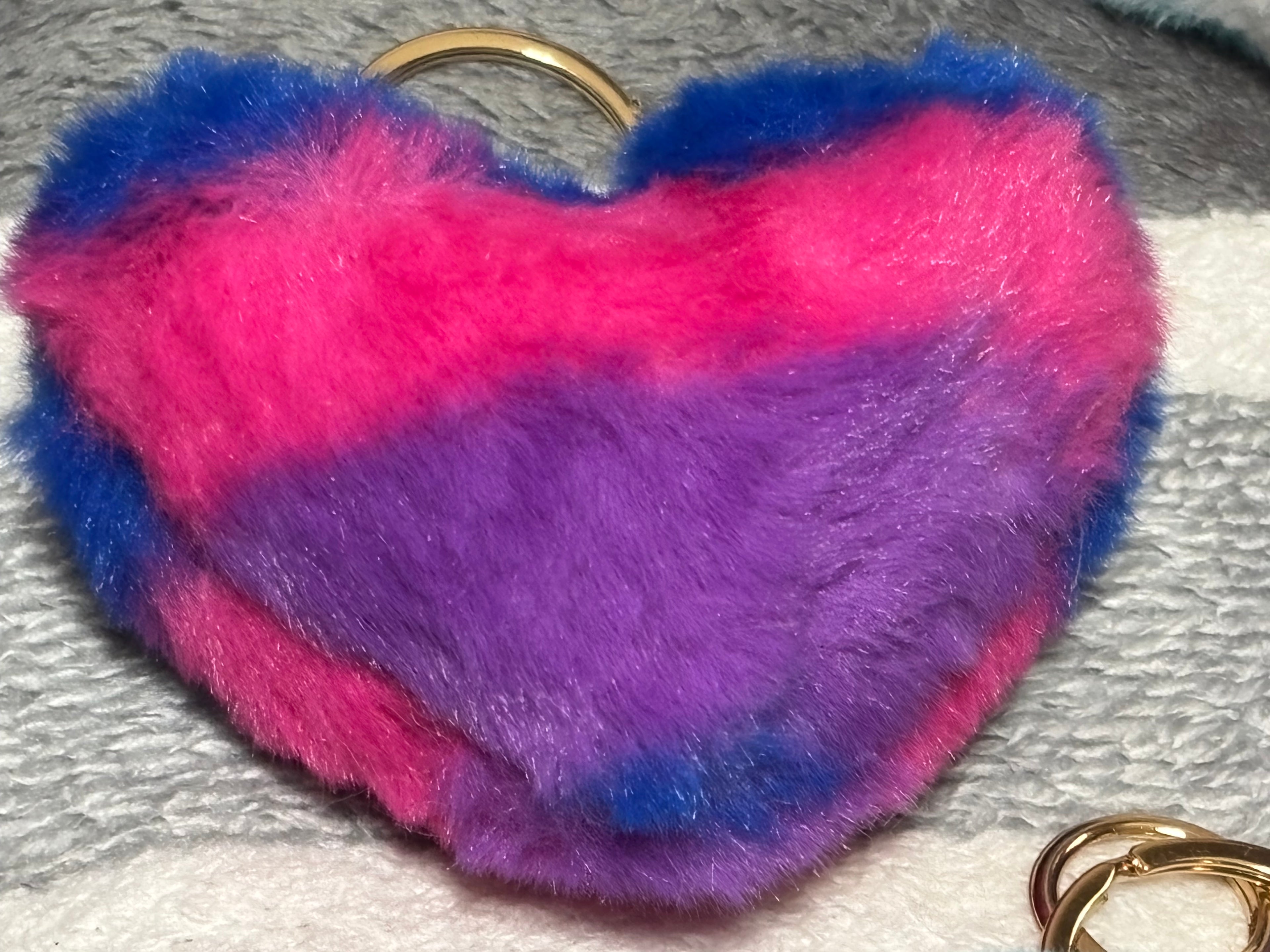 1 Faux Fur Heart Keychain - Pride Trans Bisexual Flag Plush Bag Charm