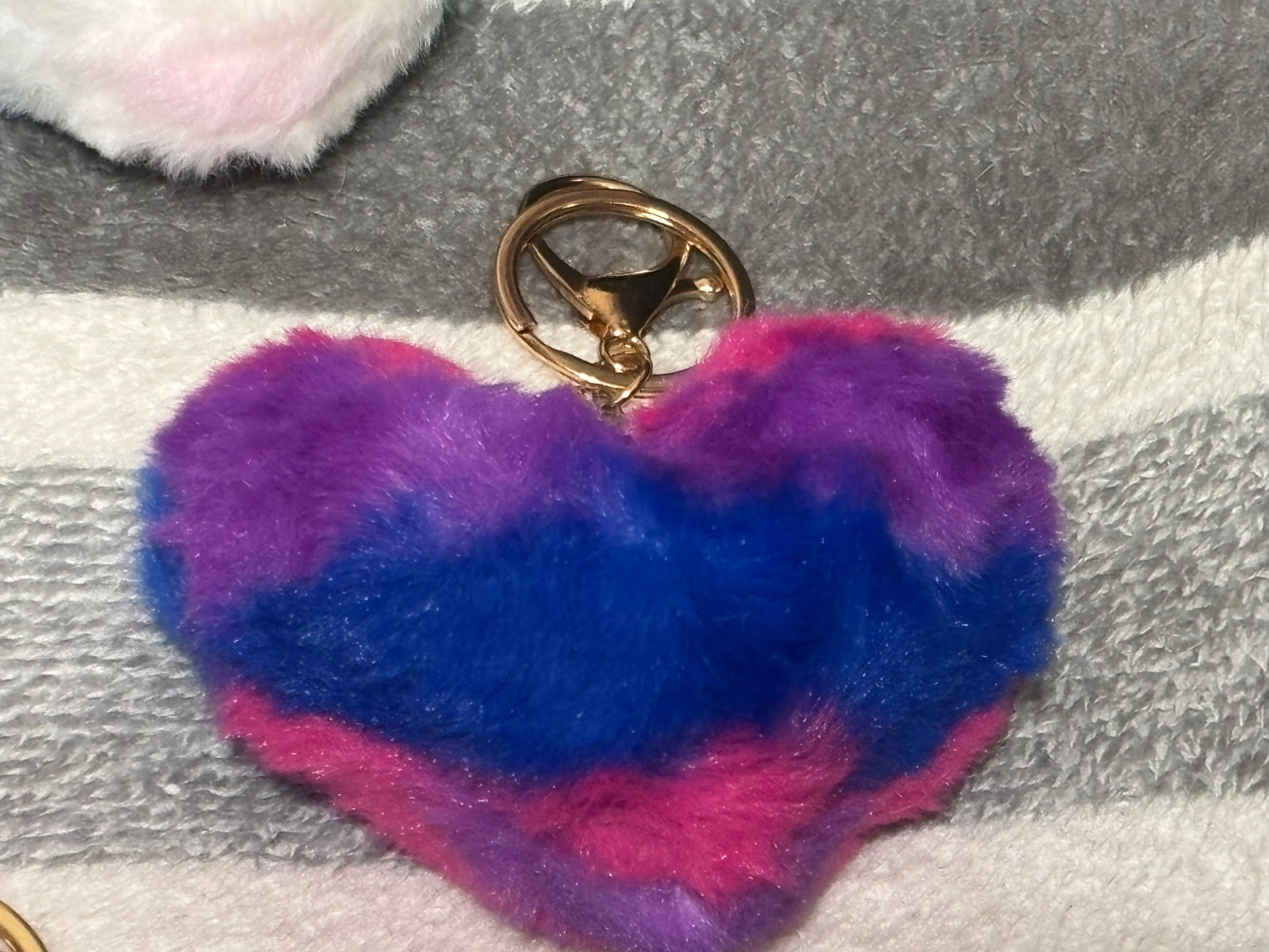 1 Faux Fur Heart Keychain - Pride Trans Bisexual Flag Plush Bag Charm