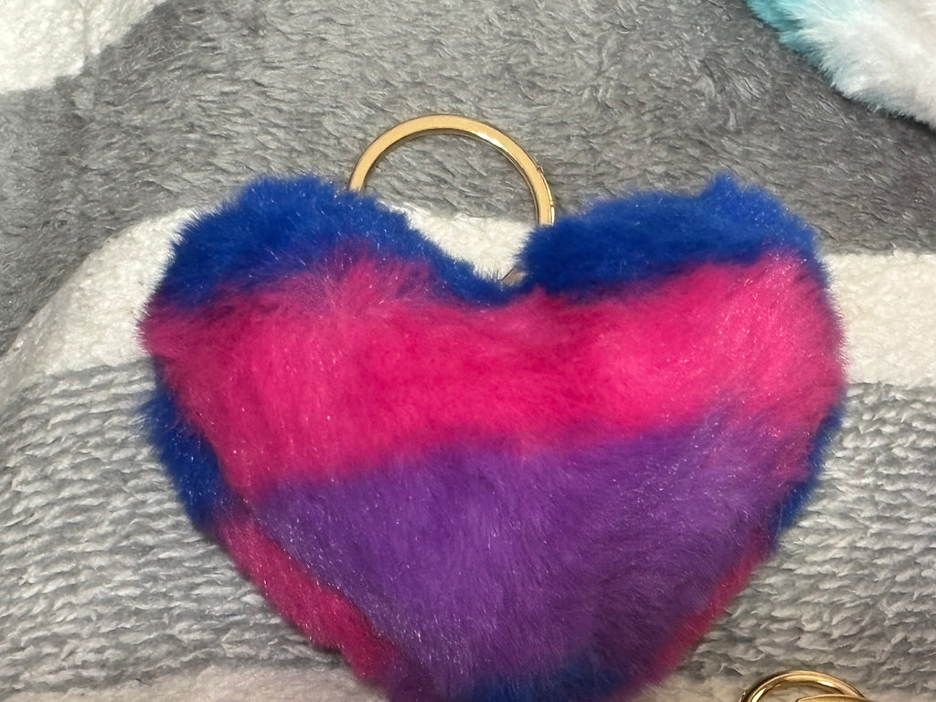 1 Faux Fur Heart Keychain - Pride Trans Bisexual Flag Plush Bag Charm