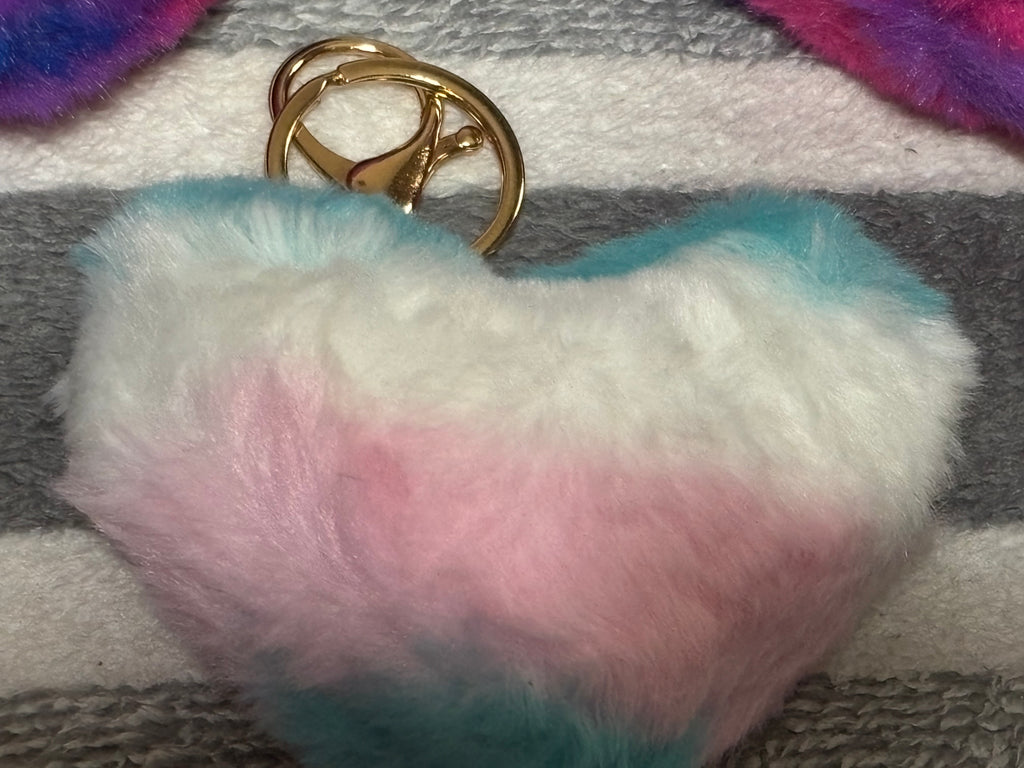 1 Faux Fur Heart Keychain - Pride Trans Bisexual Flag Plush Bag Charm