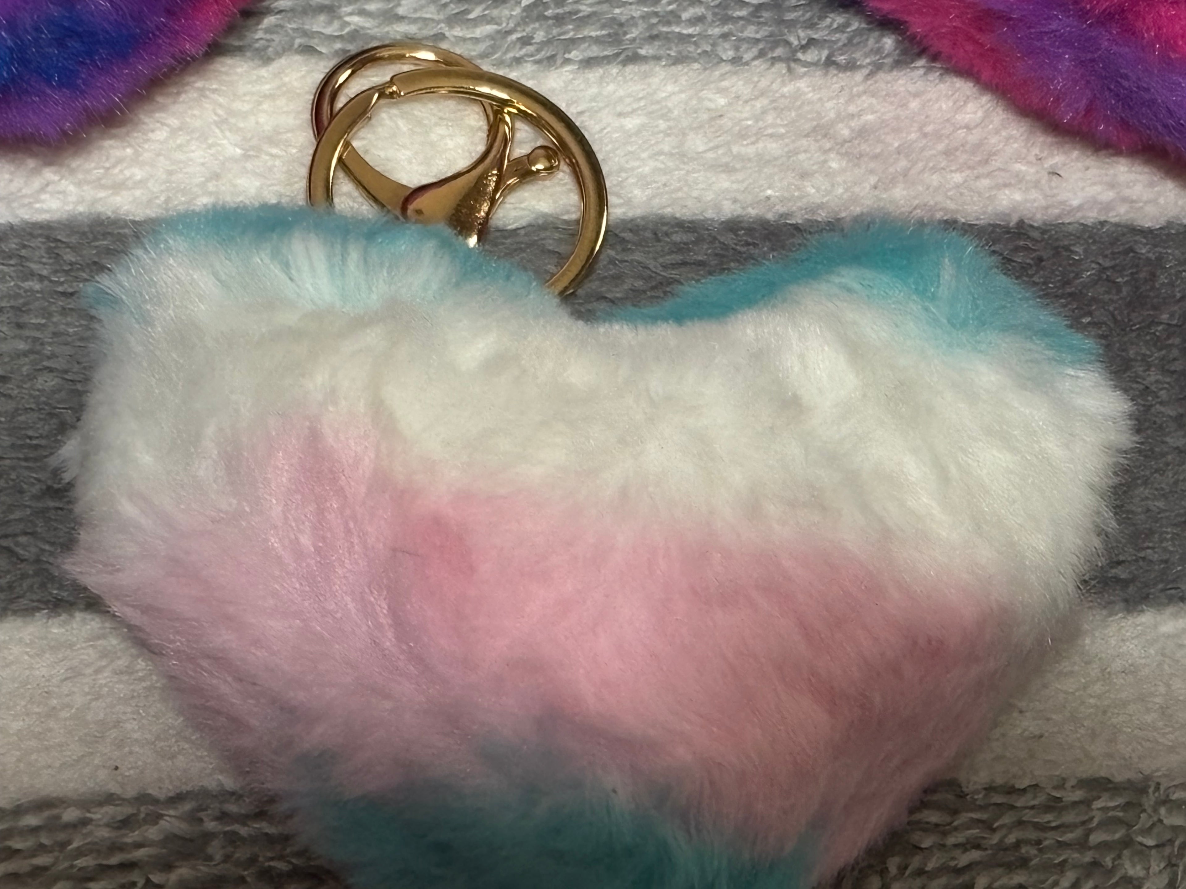 1 Faux Fur Heart Keychain - Pride Trans Bisexual Flag Plush Bag Charm