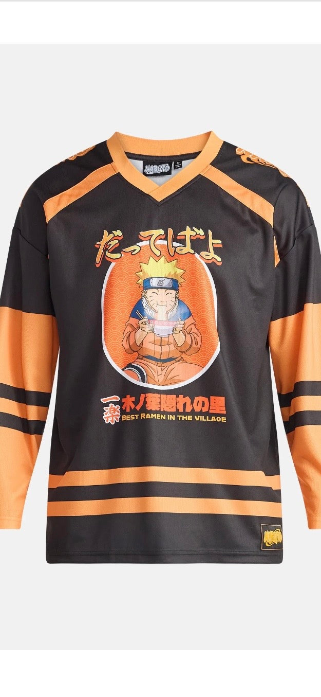 Naruto Graphic Long Sleeve Tee Orange & Black Jersey Style Size XL