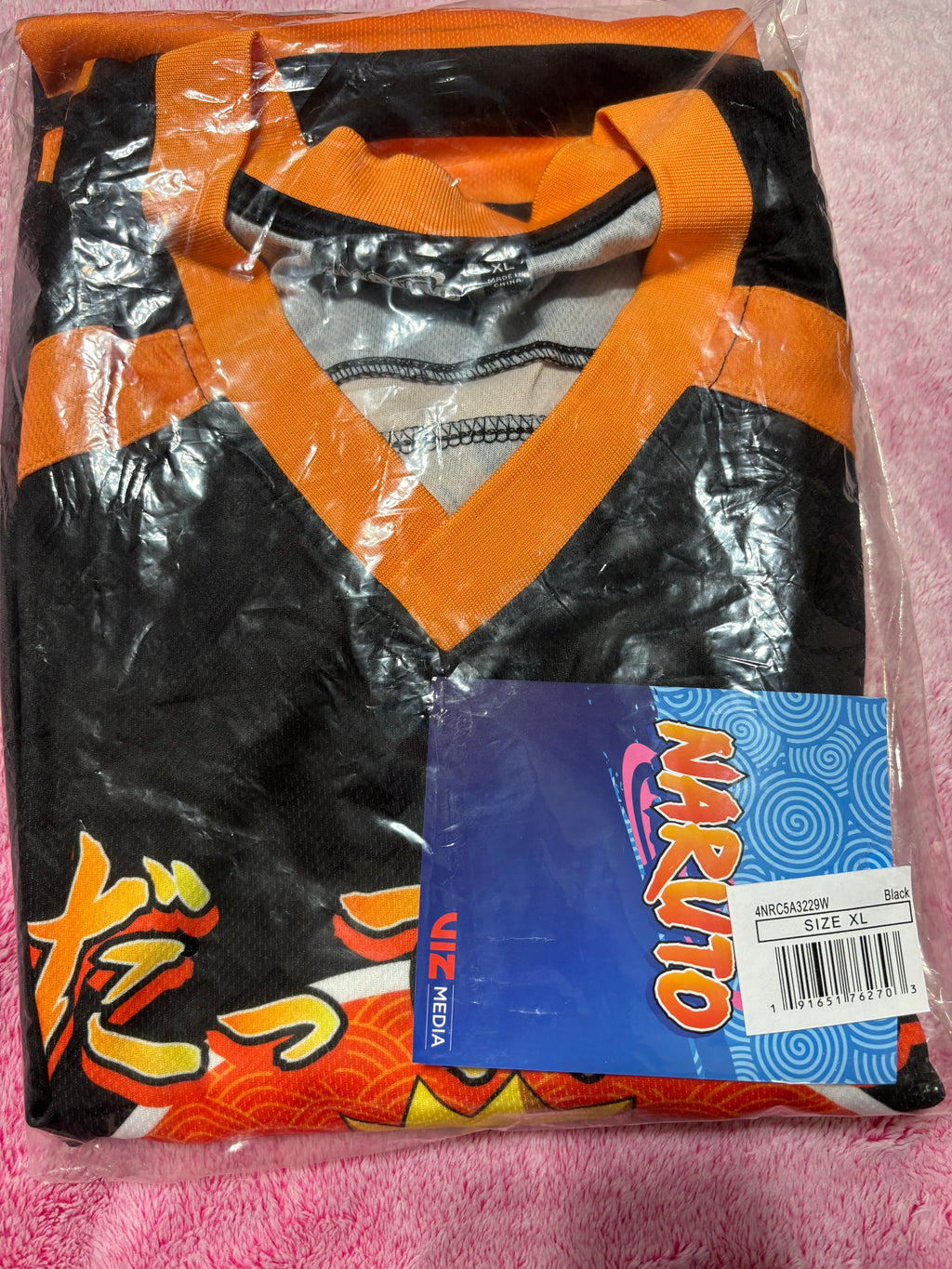 Naruto Graphic Long Sleeve Tee Orange & Black Jersey Style Size XL