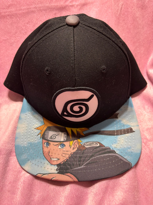 Black Naruto Snapback Hat with Graphic Brim NWOT