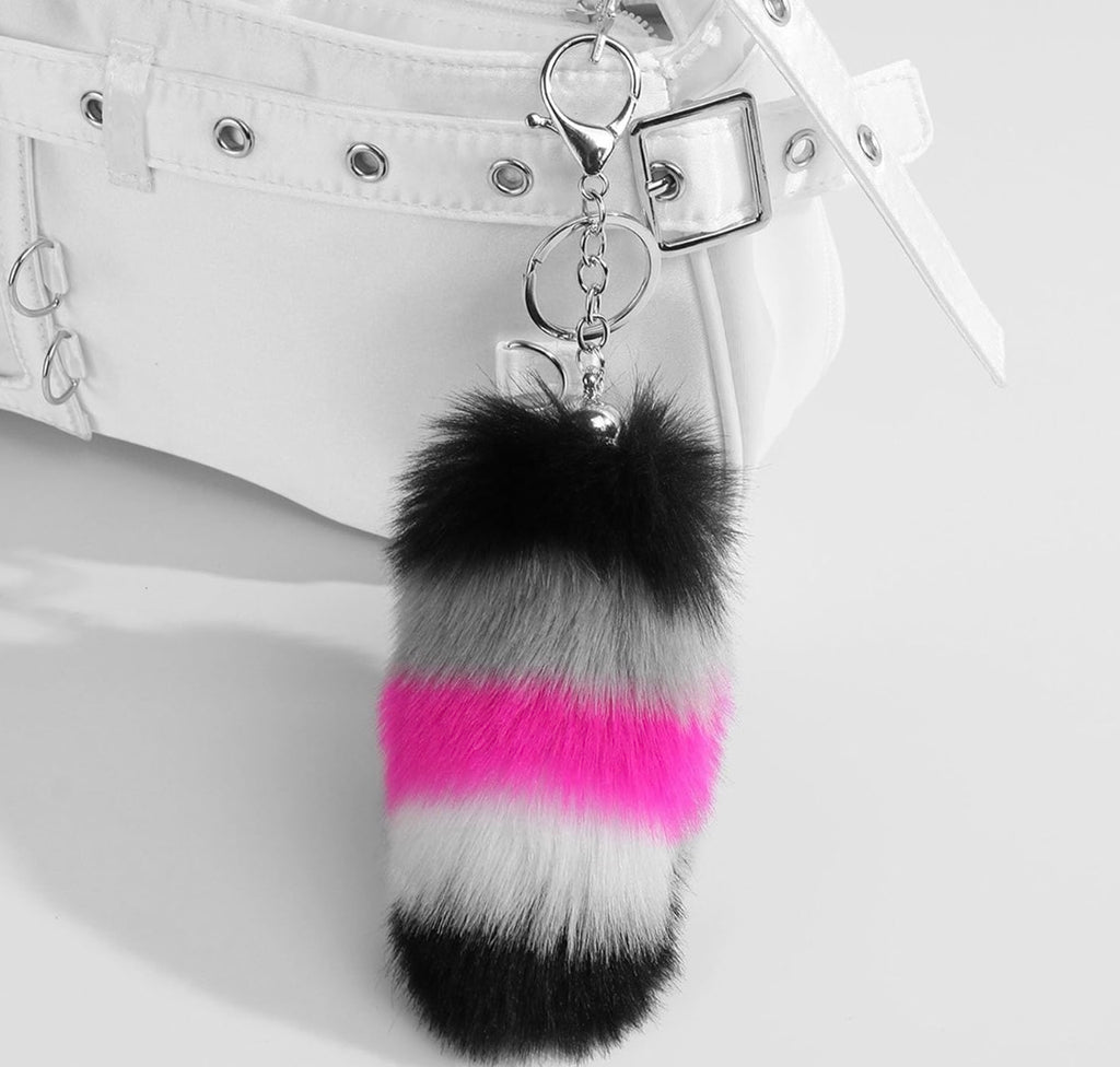 Mini Therian Grunge Emo Aesthetic Faux Fur Tail Keychain Accessory