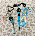 Be Happy Beaded Keychain, Pen, Bookmark Set, Blue Butterfly Charm, Positive Vibes