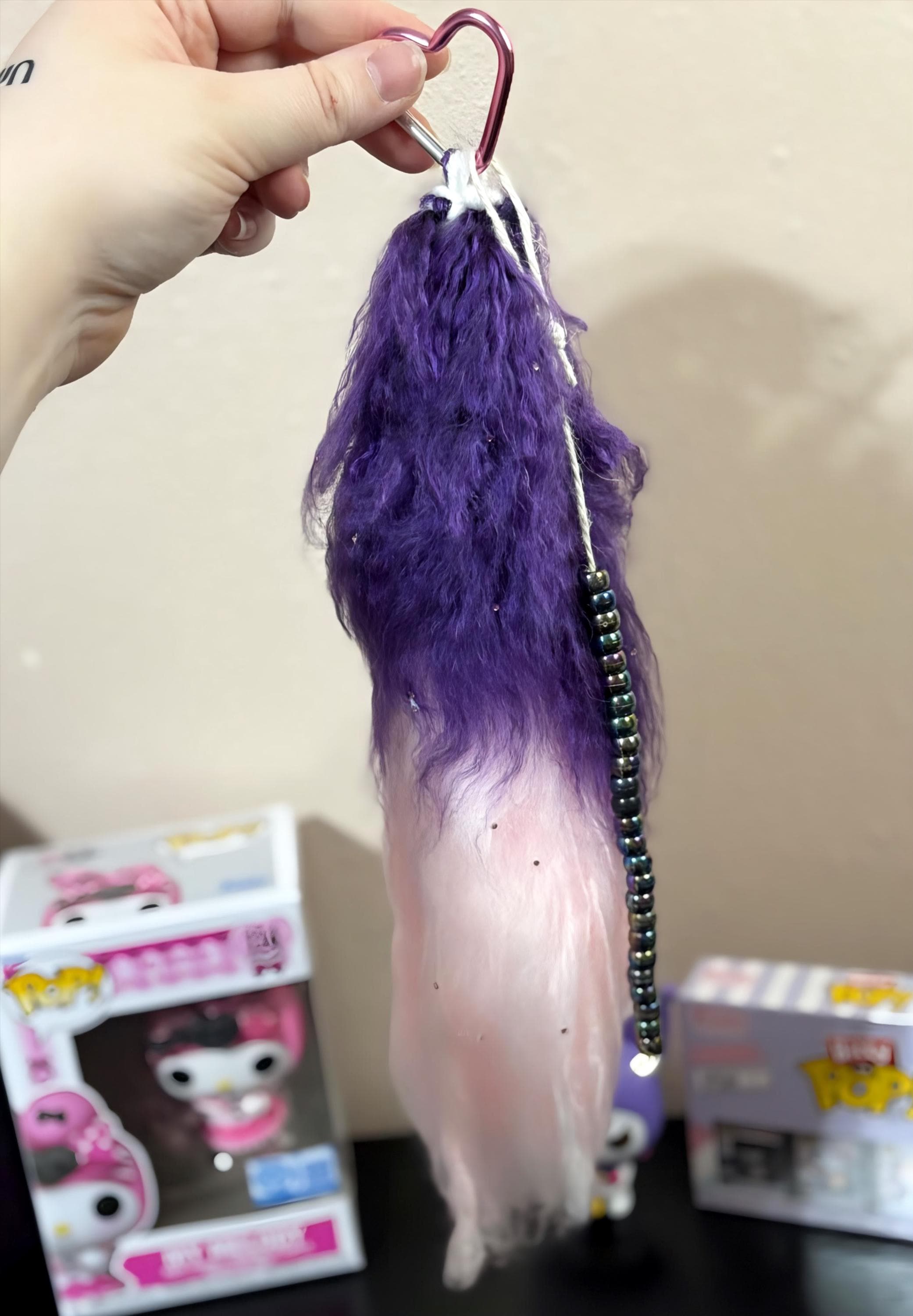 Custom HQ Yarn Tails Made To Order By Hand | yarn, fursona, furry, therian, emo, gear, keychain, tails, keychain tail, clip on tails, animal