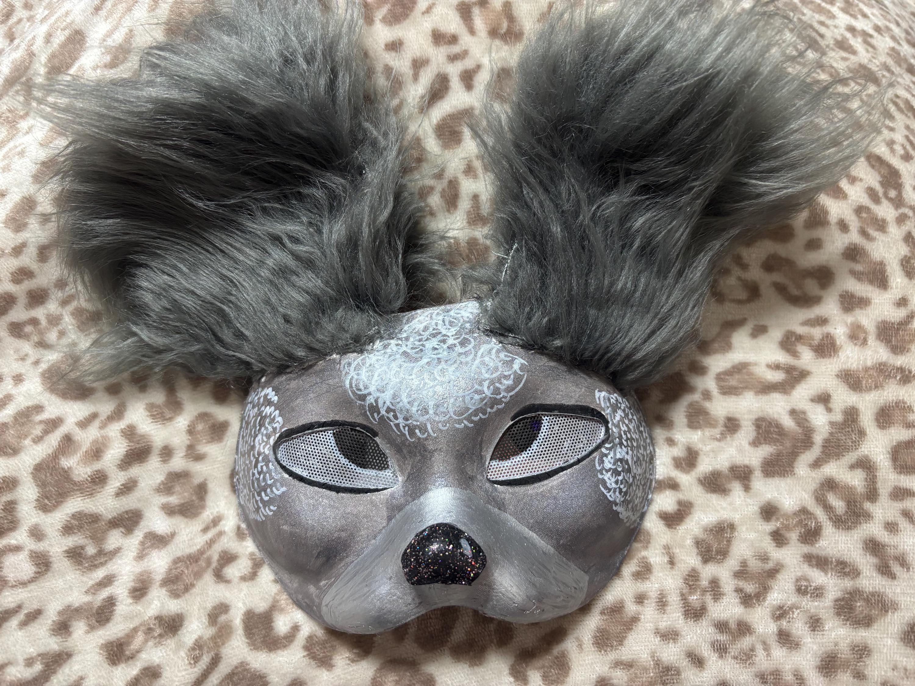 Therian Otherkin Furry Gray and Silver Poodle Pup Costume Cosplay Mask Handmade