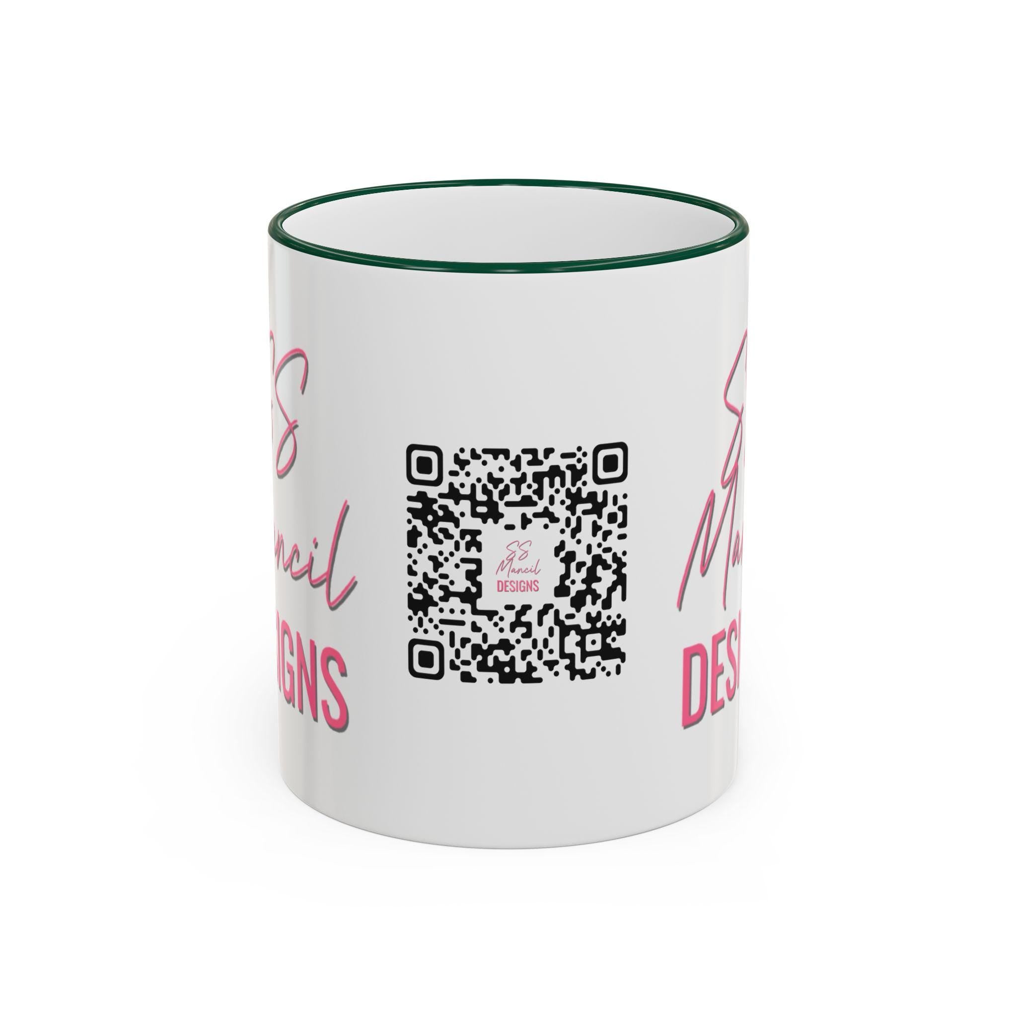 SS Mancil Designs Ceramic Mug | White with Black Rim & Handle (11oz)