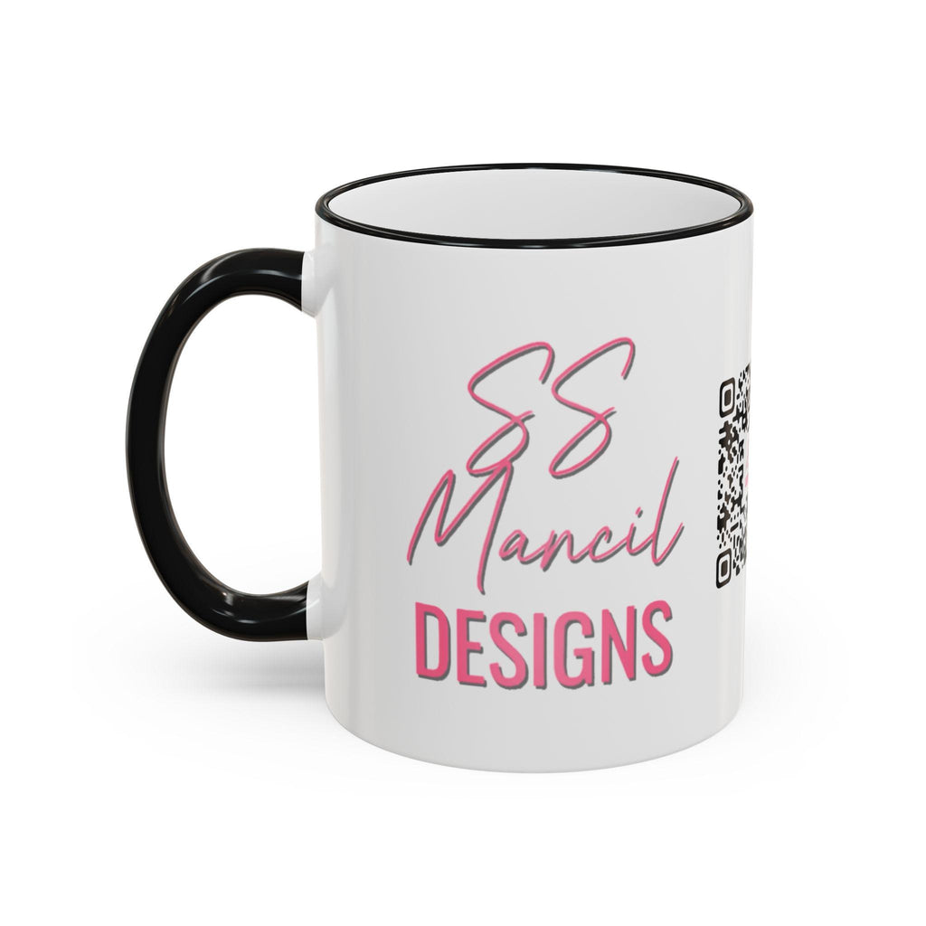 SS Mancil Designs Ceramic Mug | White with Black Rim & Handle (11oz)