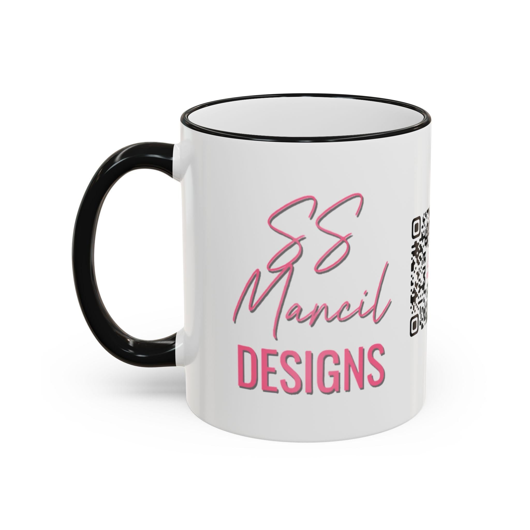 SS Mancil Designs Ceramic Mug | White with Black Rim & Handle (11oz)