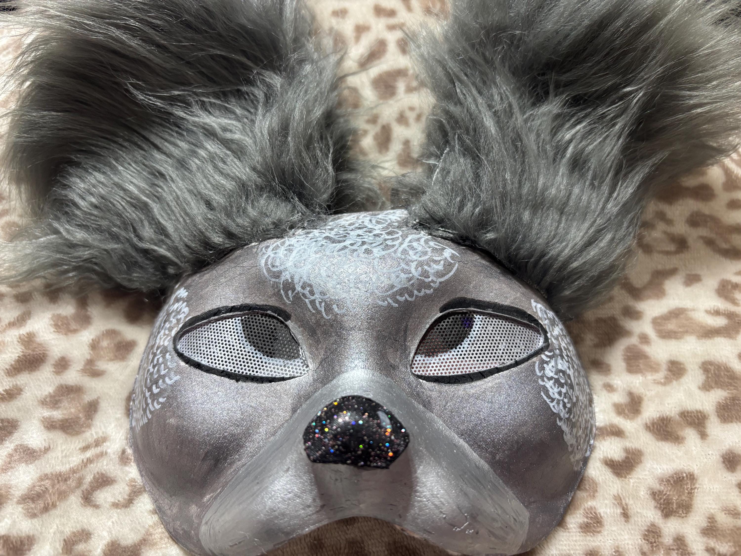 Therian Otherkin Furry Gray and Silver Poodle Pup Costume Cosplay Mask Handmade