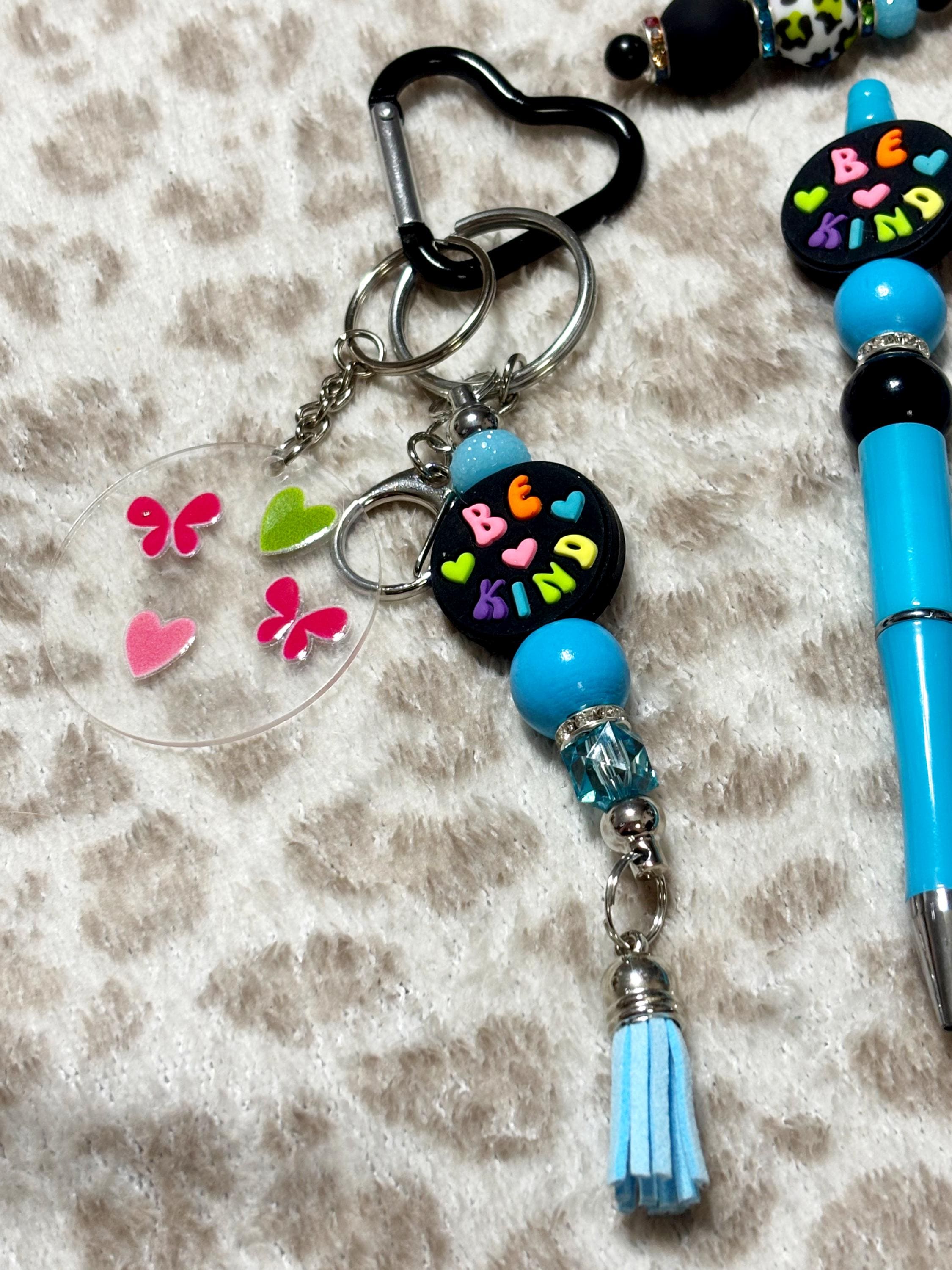 Be Happy Beaded Keychain, Pen, Bookmark Set, Blue Butterfly Charm, Positive Vibes