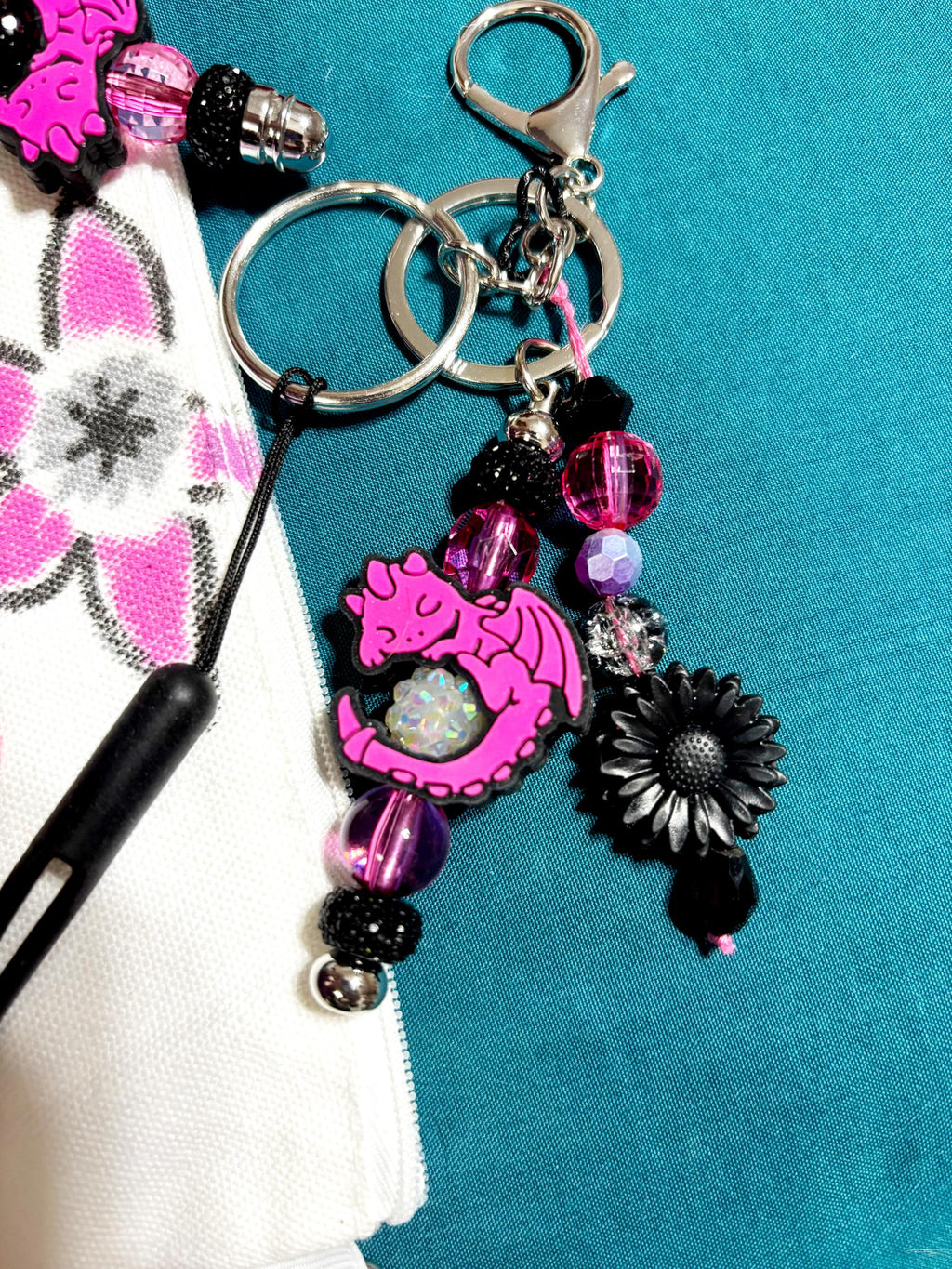 Books And Dragons Pouch with Beaded Pen and Dragon Keychain
