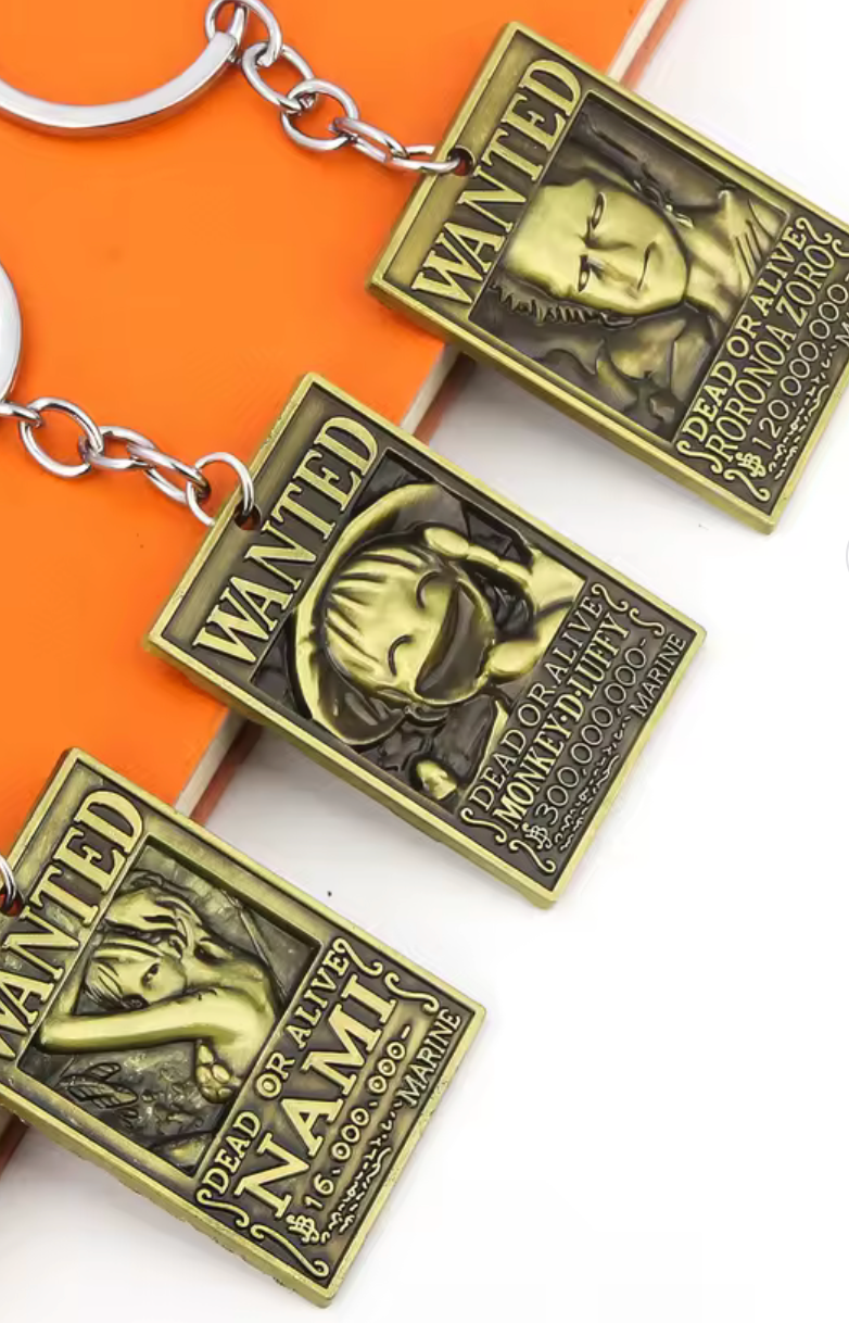 Anime One Piece Bronze Keychain Wanted Poster Design